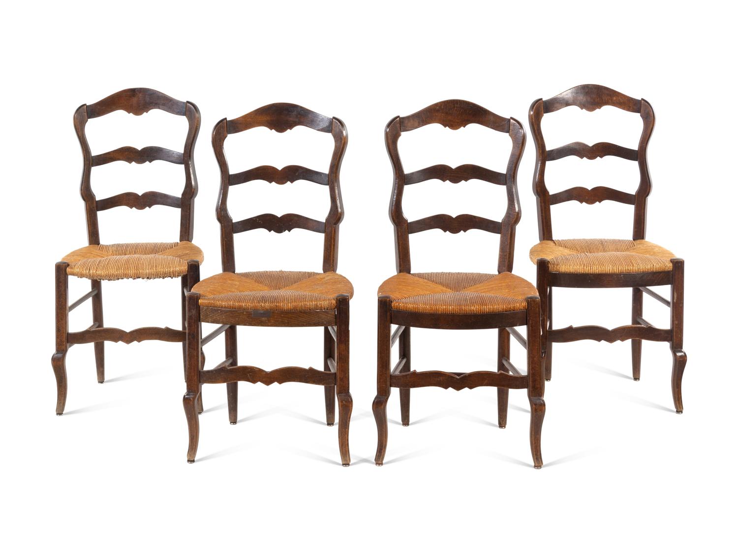 Four Louis XV Provincial Style Rush-Seat Side Chairs