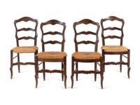 Four Louis XV Provincial Style Rush-Seat Side Chairs