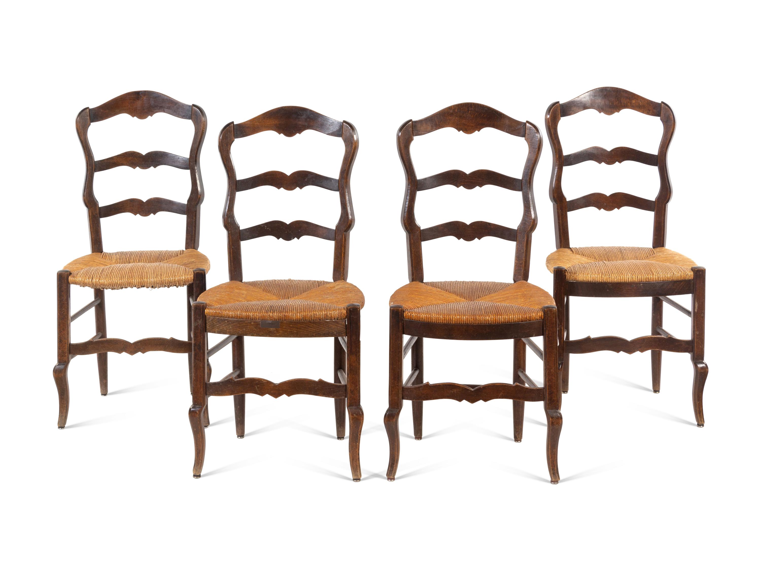 Four Louis XV Provincial Style Rush-Seat Side Chairs