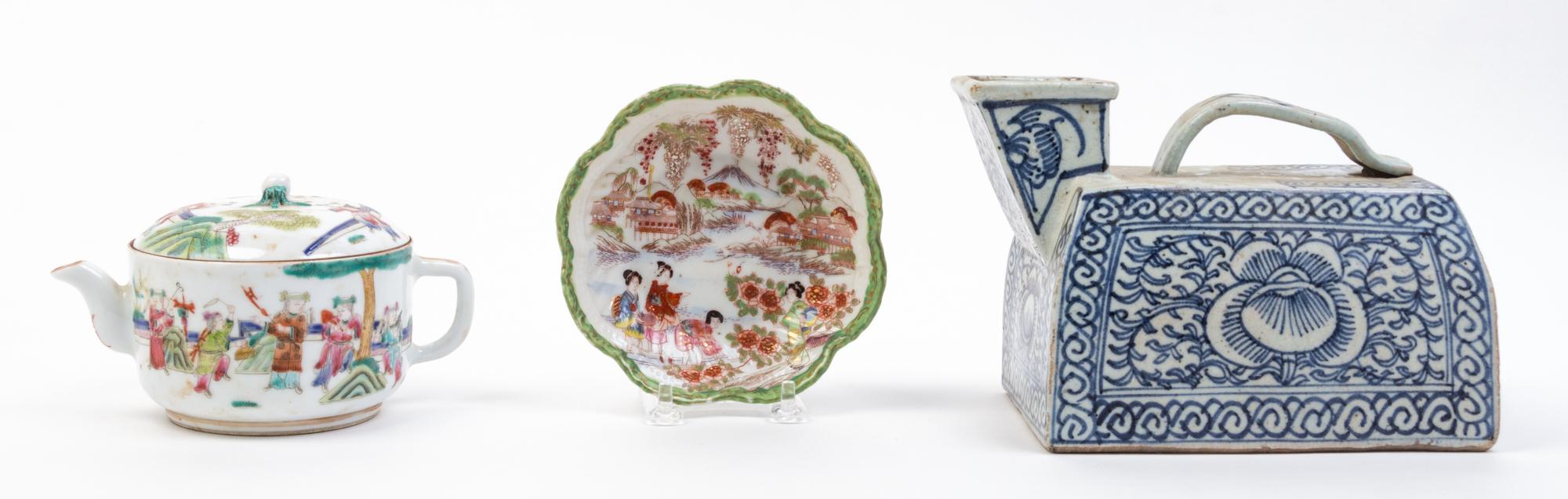 Three Porcelain Articles Width of first 6 5/8 inches.