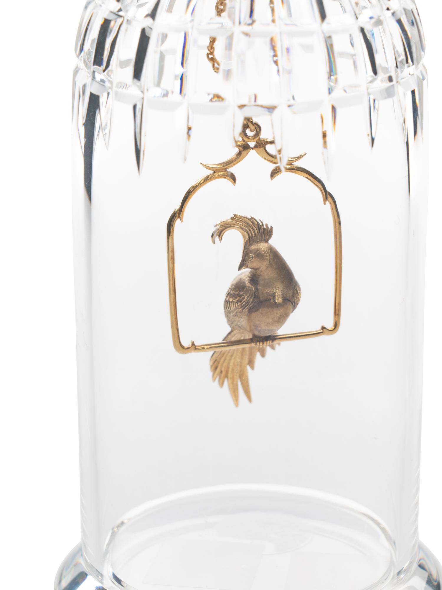A Steuben Cut Glass and 18 Karat Gold Bird Cage Sculpture