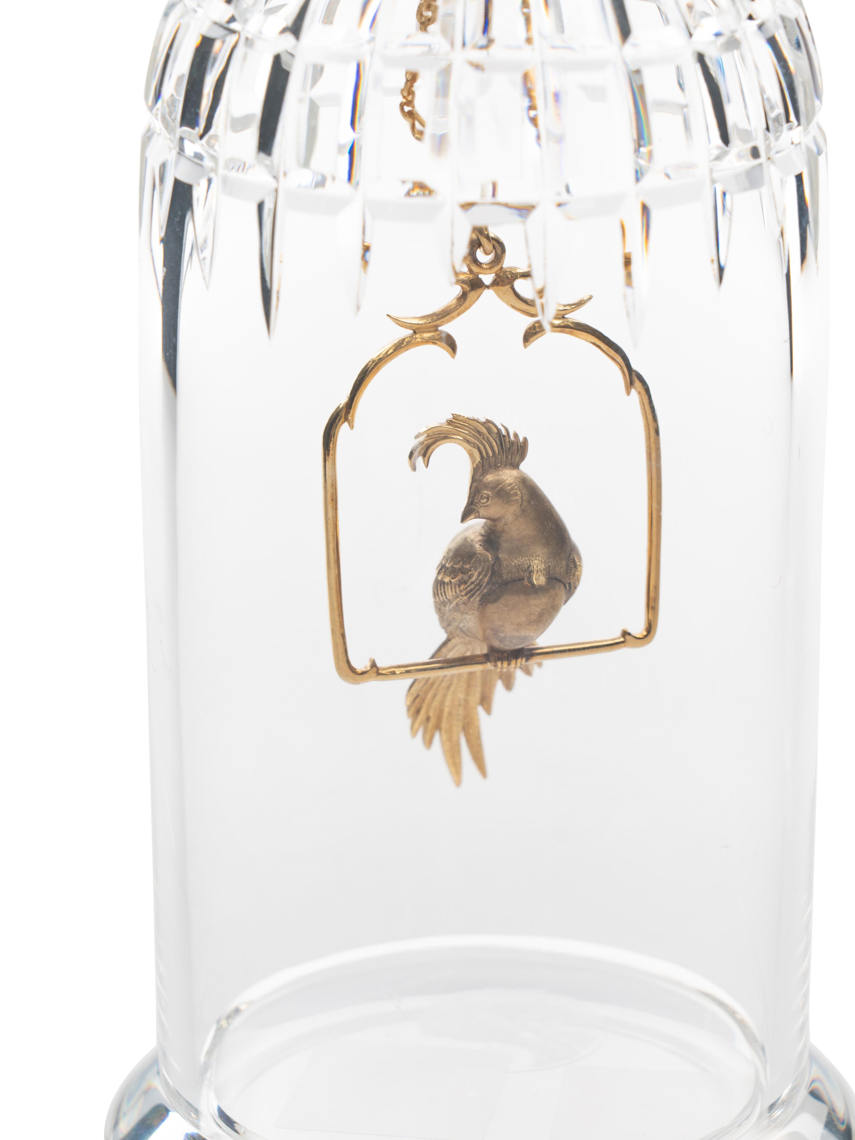A Steuben Cut Glass and 18 Karat Gold Bird Cage Sculpture
