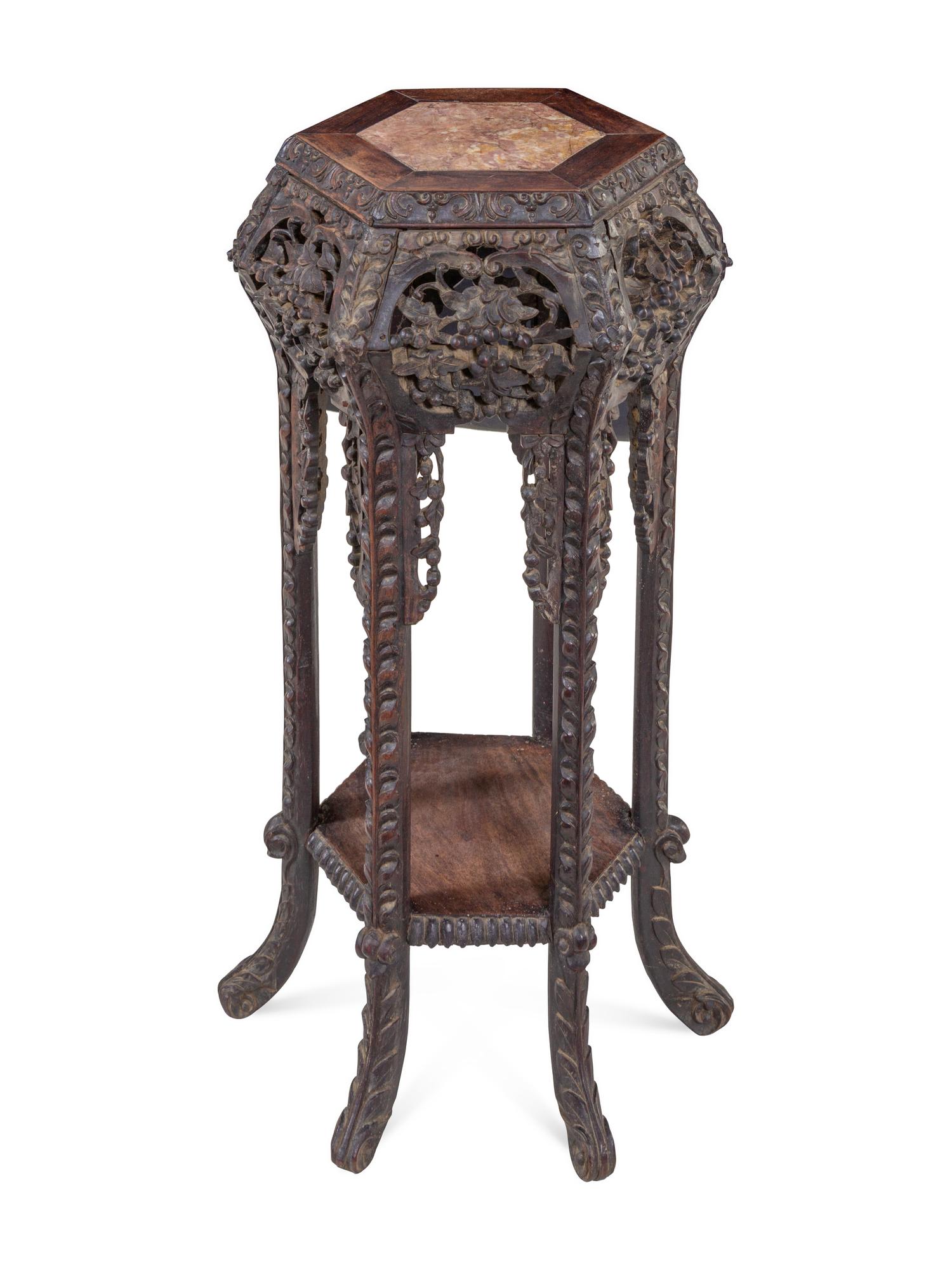 A Chinese Export Carved Hardwood Side Table