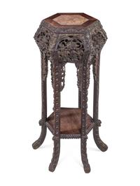 A Chinese Export Carved Hardwood Side Table