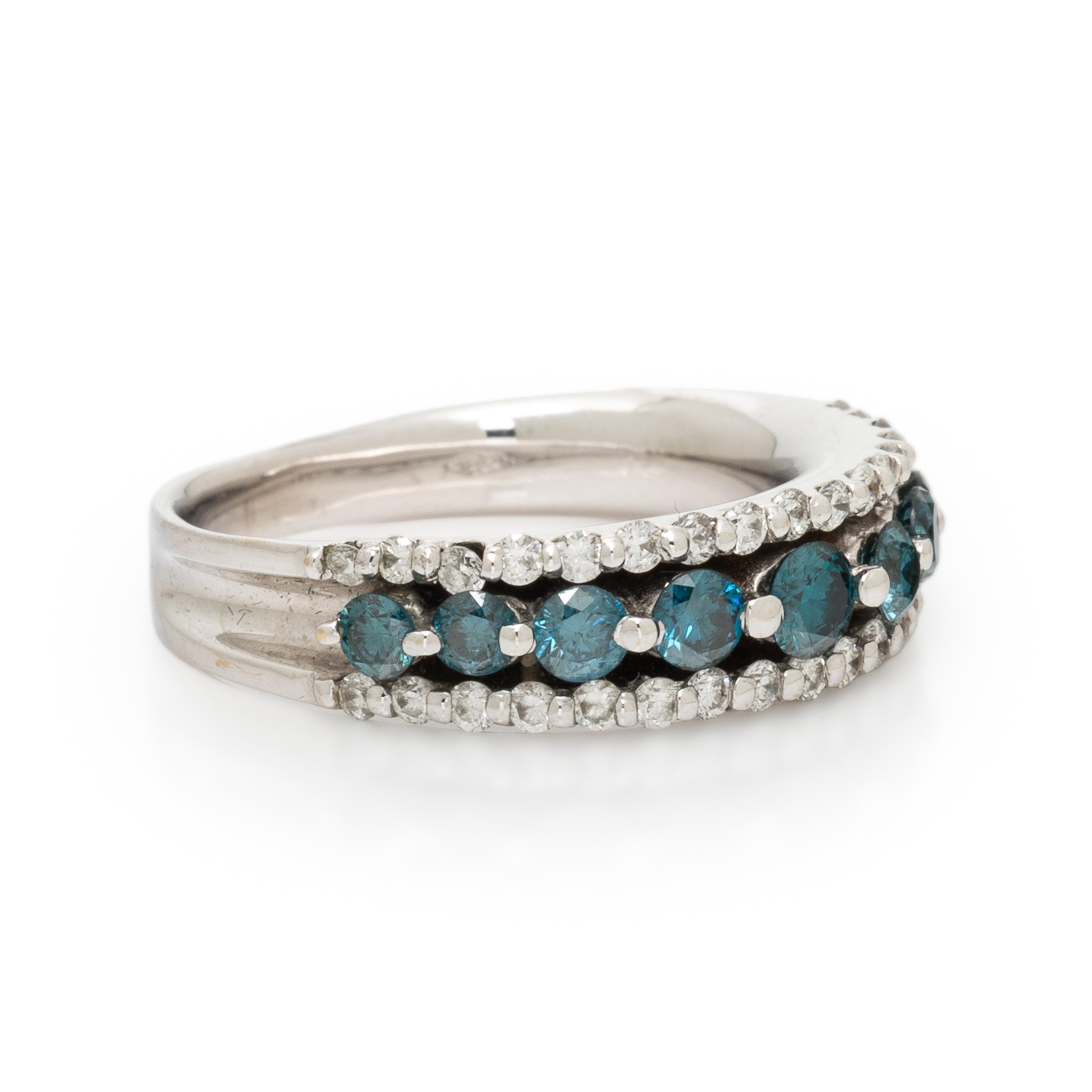 Treated Blue Diamond, Diamond, and White Gold Ring