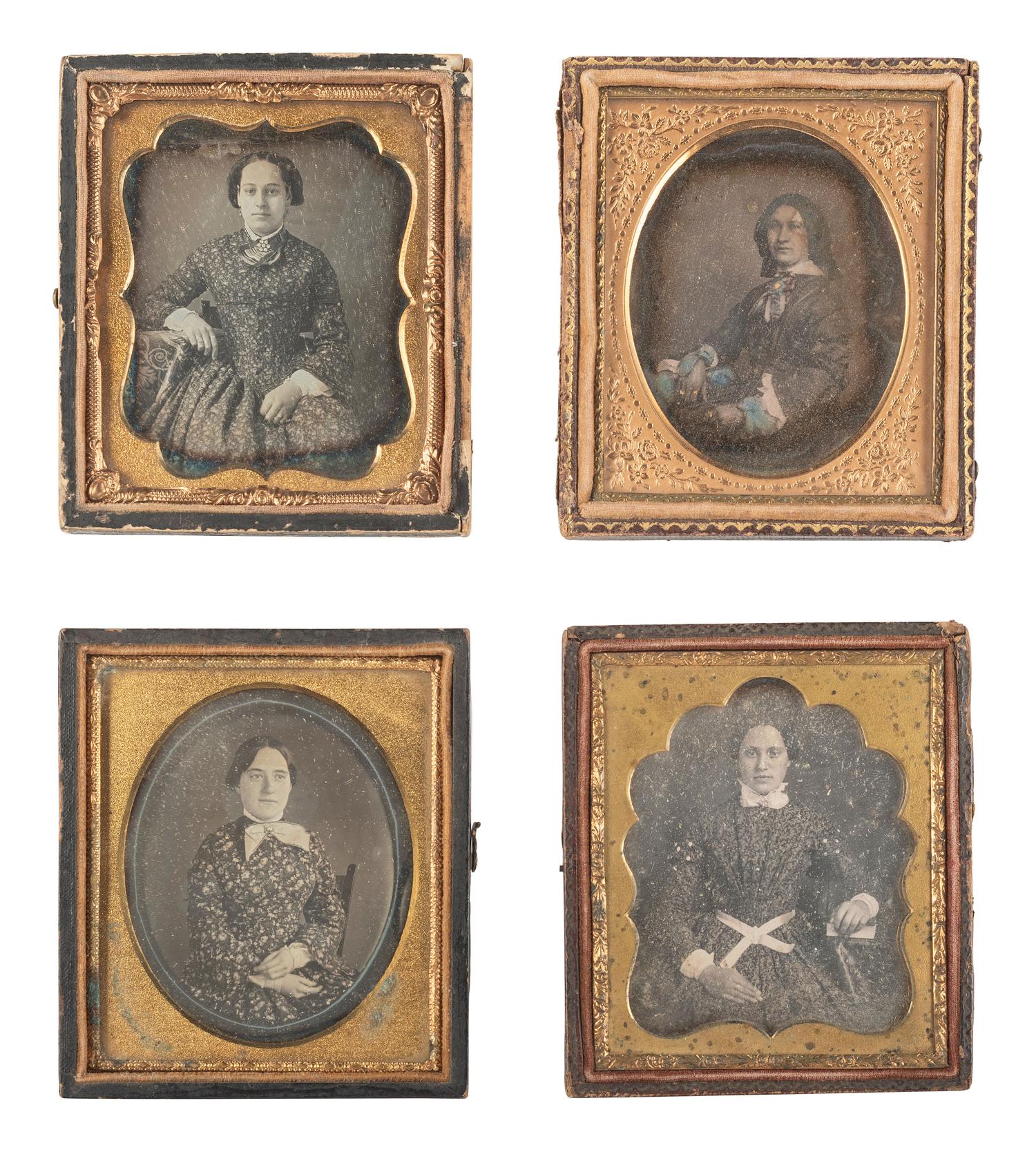 [EARLY PHOTOGRAPHY]. 25 sixth plate daguerreotypes of young women, some posed with books and other objects.