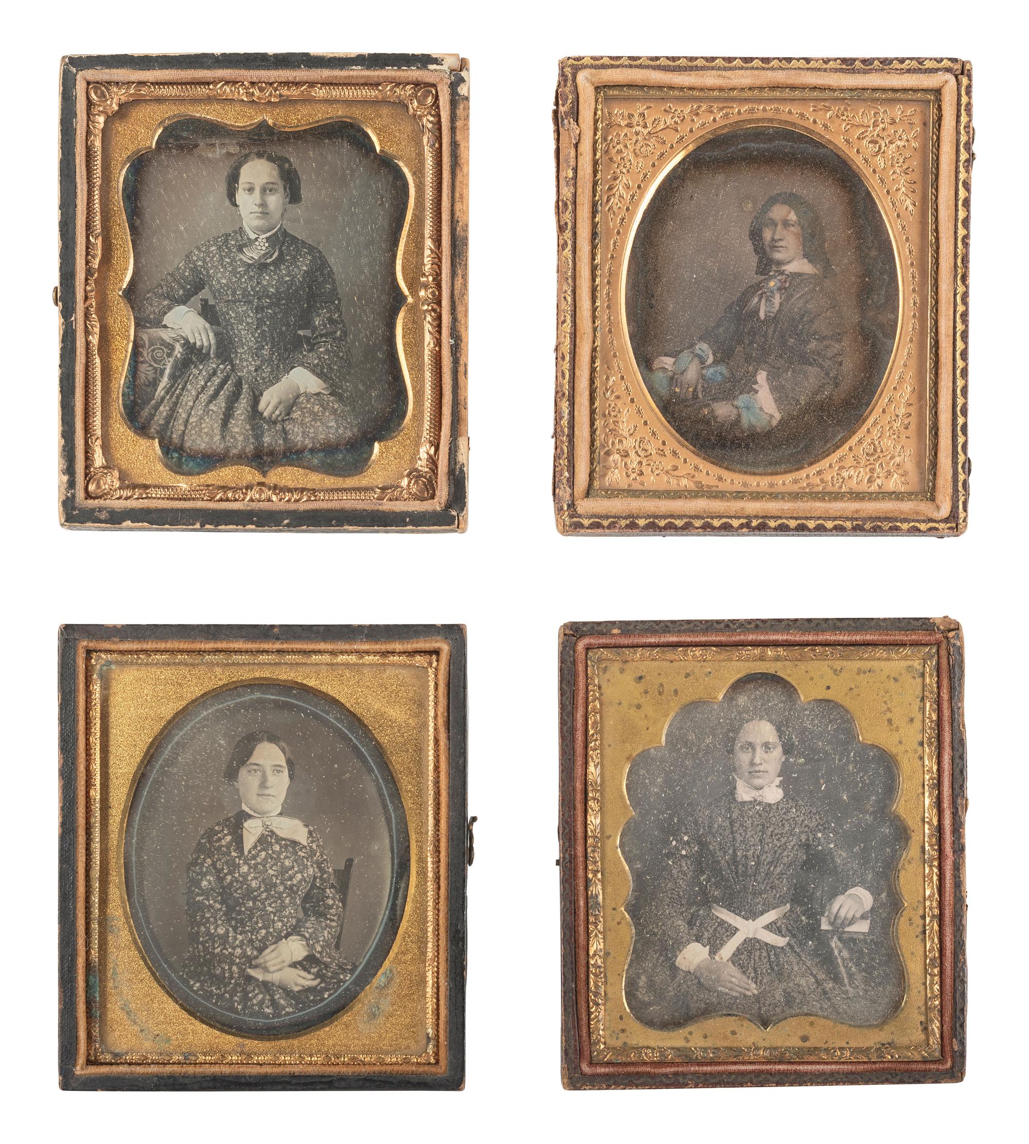 [EARLY PHOTOGRAPHY]. 25 sixth plate daguerreotypes of young women, some posed with books and other objects.
