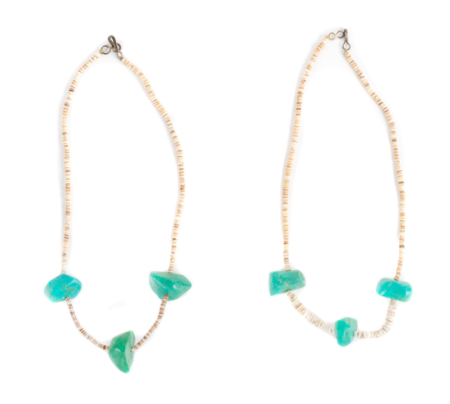 Two Southwestern Turquoise Nugget and Heishi Shell Child Necklaces Length of each 15 inches
