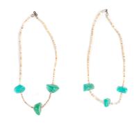 Two Southwestern Turquoise Nugget and Heishi Shell Child Necklaces Length of each 15 inches