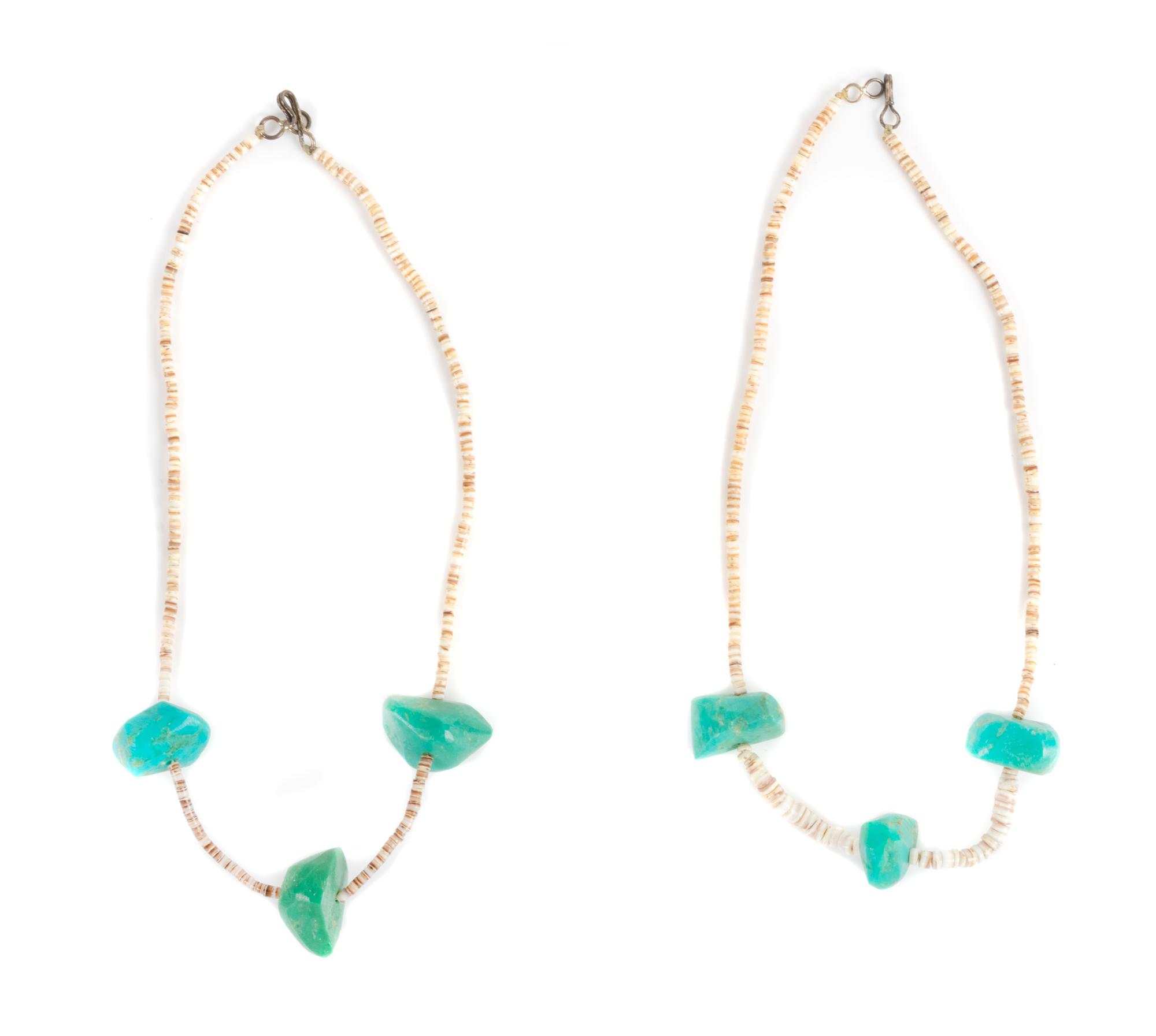 Two Southwestern Turquoise Nugget and Heishi Shell Child Necklaces Length of each 15 inches
