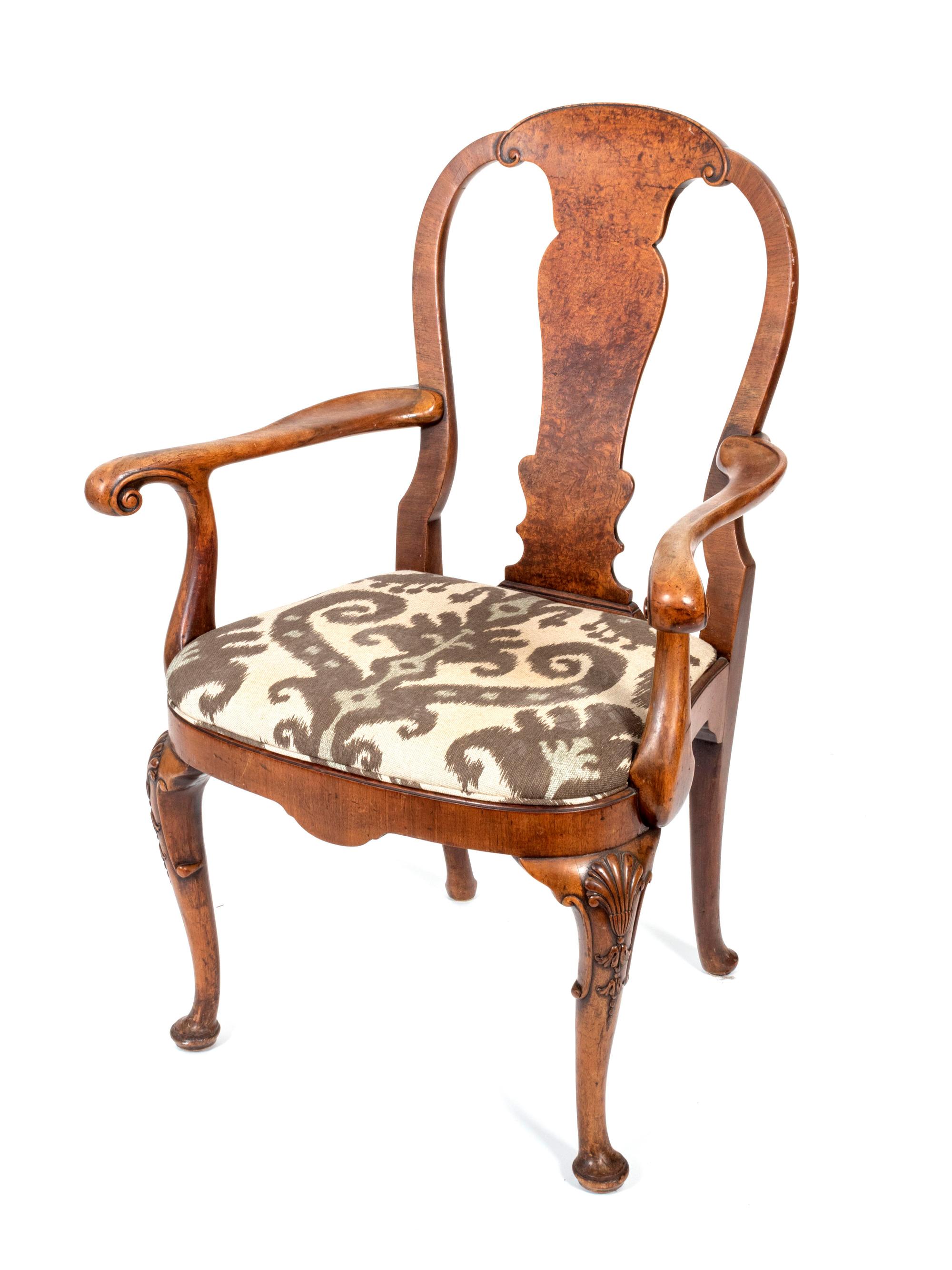 A George I Style Burlwood Open Armchair — EARLY 20TH CENTURY