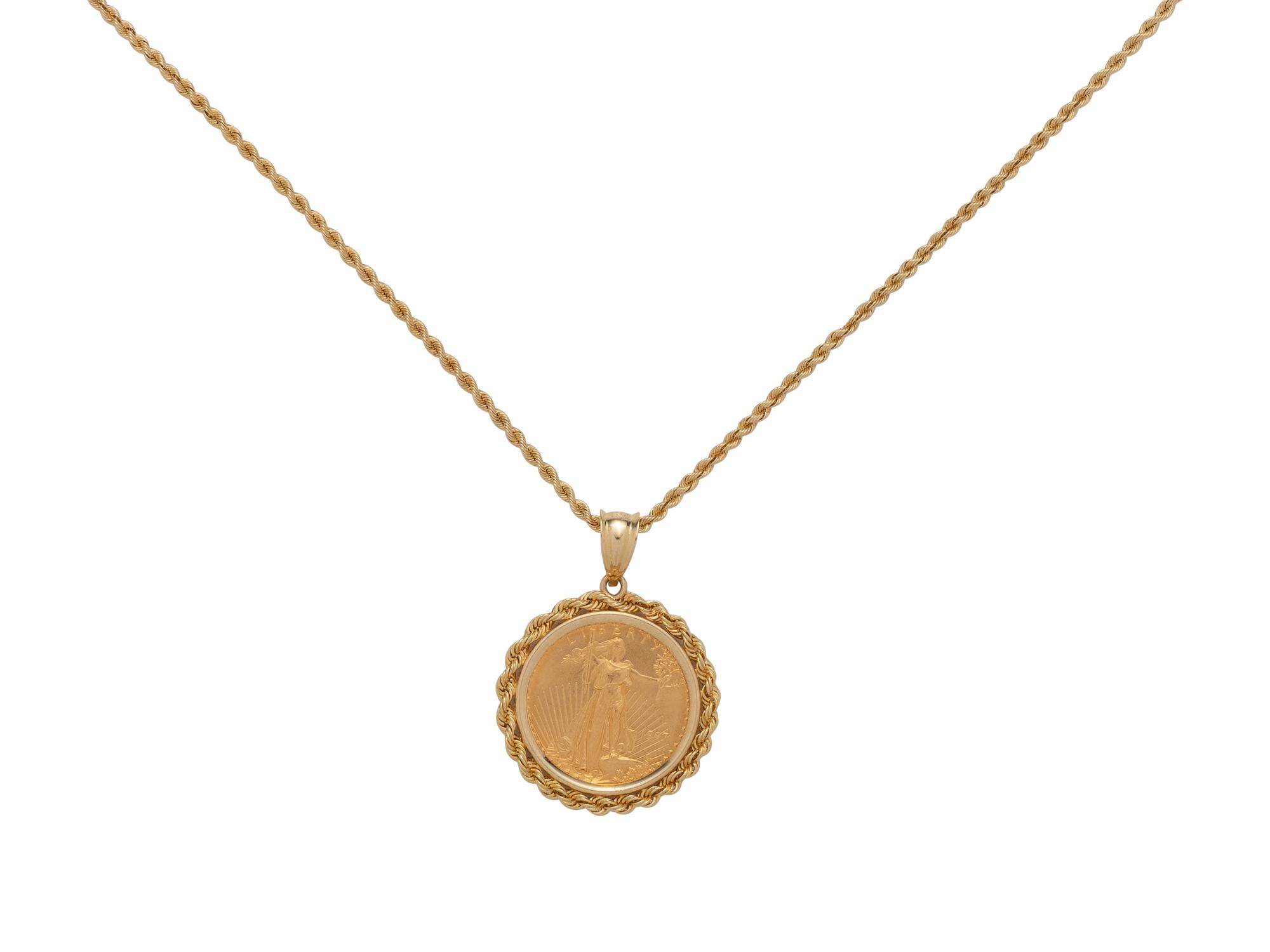 YELLOW GOLD AND COIN PENDANT/NECKLACE