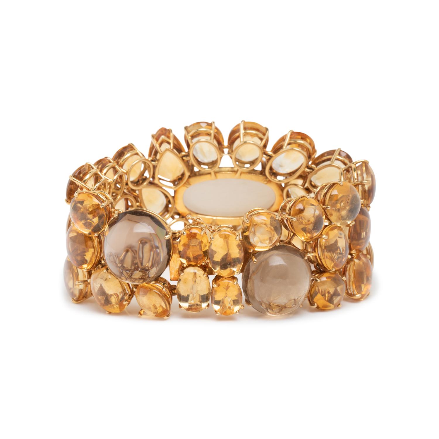 FRENCH, MOONSTONE, SMOKY QUARTZ, AND CITRINE BRACELET