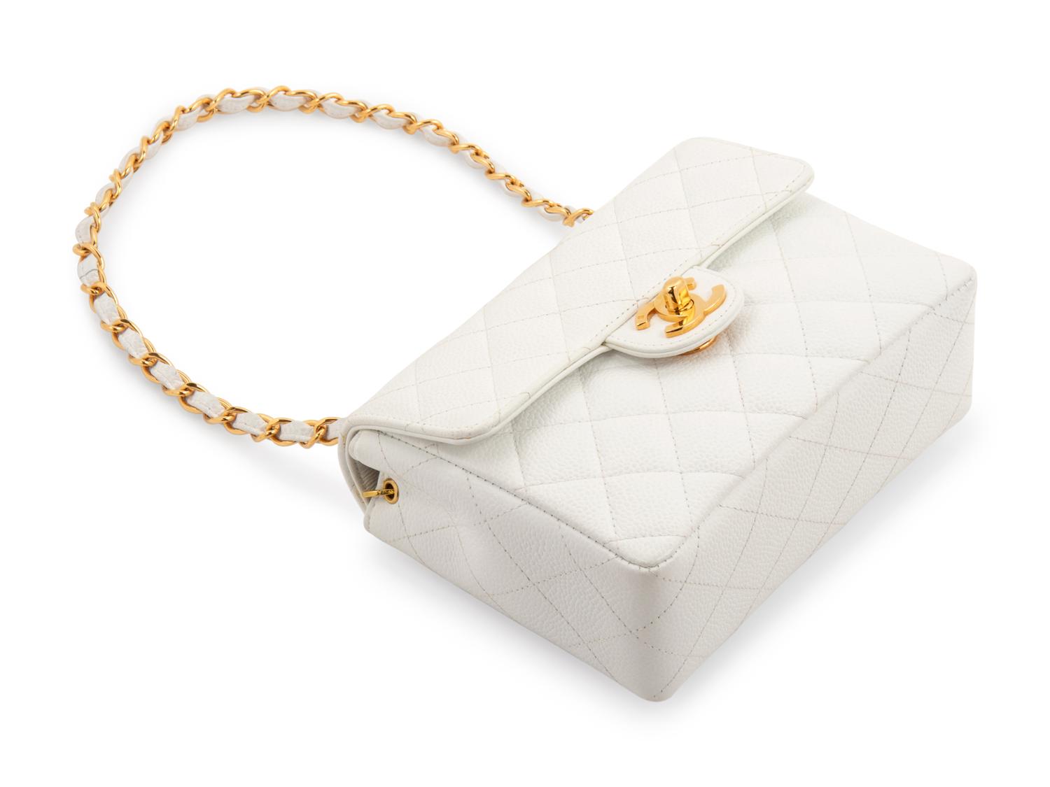 Chanel White Quilted Leather Mini Flap Bag, 1997-99