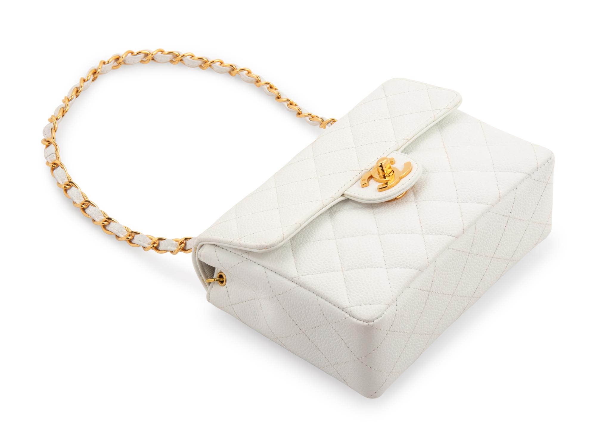 Chanel White Quilted Leather Mini Flap Bag, 1997-99