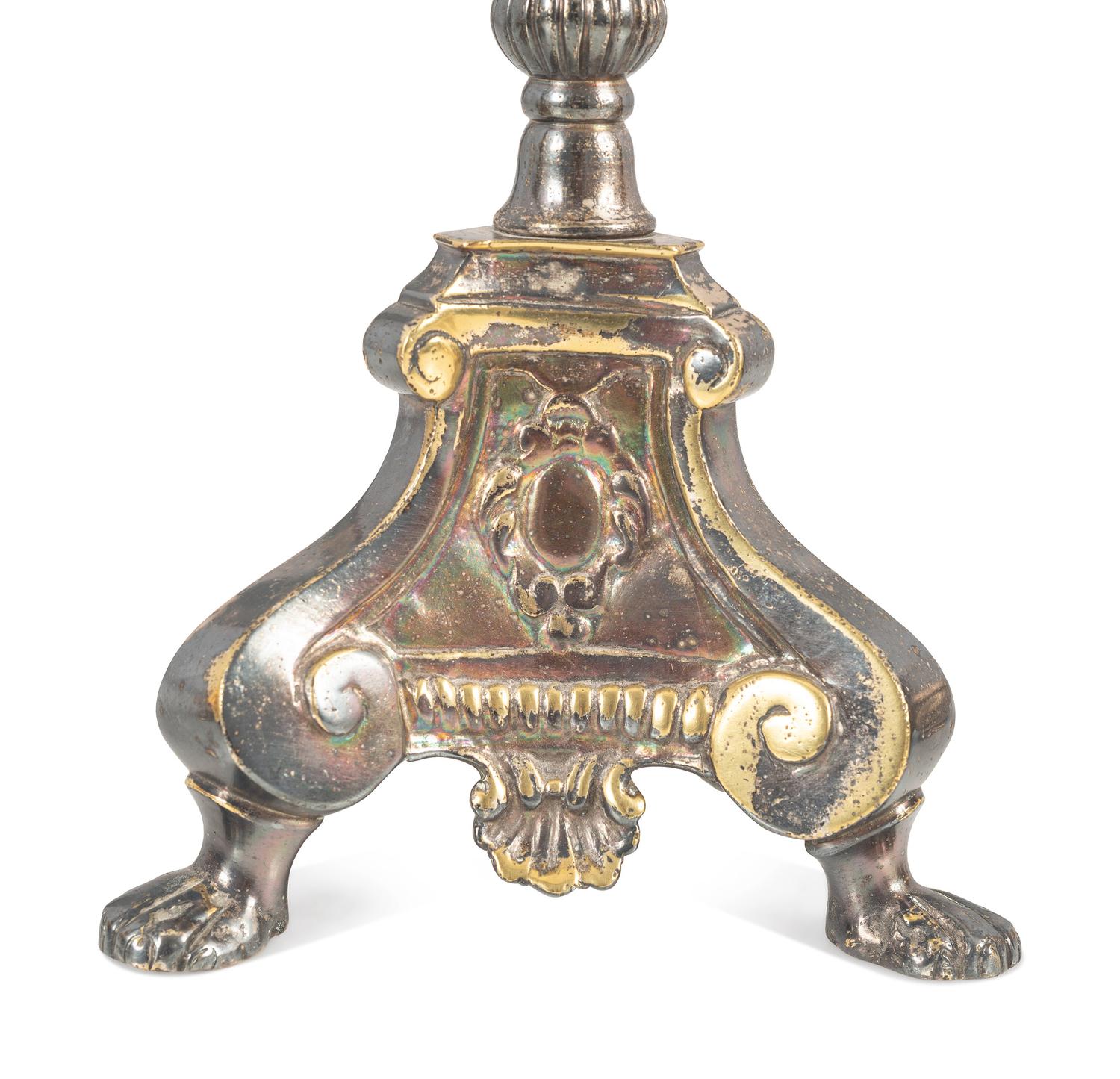 A Pair of Continental Brass Tripod Base Pricket Sticks