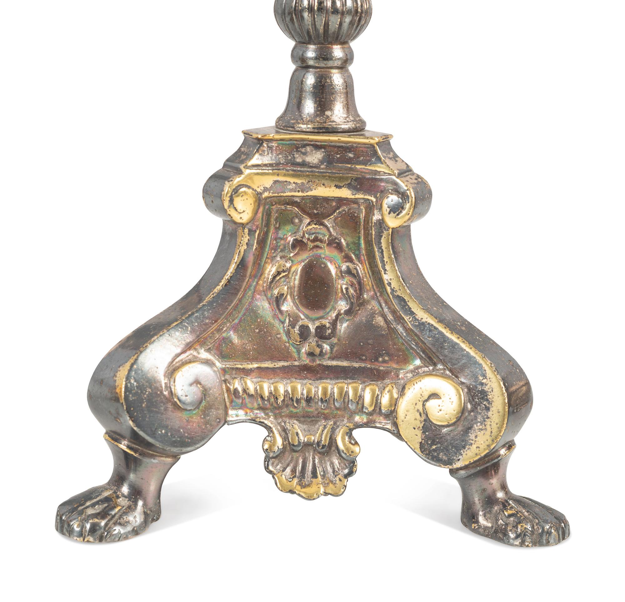 A Pair of Continental Brass Tripod Base Pricket Sticks
