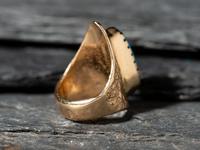 Bisbee Turquoise and 14K Gold Tufa Cast Shield Ring