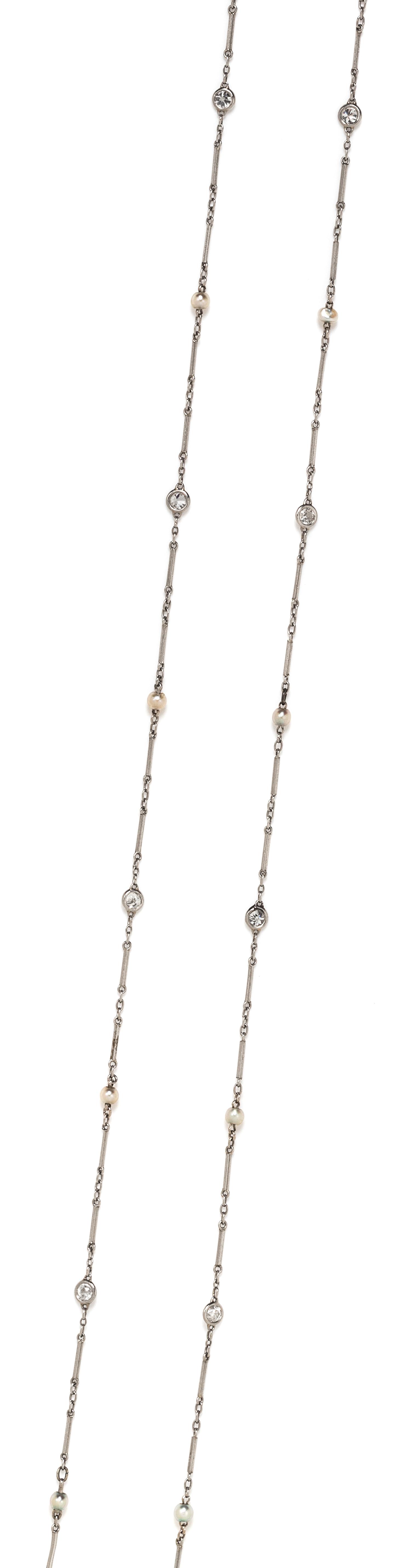 A Platinum, Diamond and Seed Pearl Necklace, 4.70 dwts.