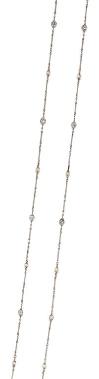 A Platinum, Diamond and Seed Pearl Necklace, 4.70 dwts.