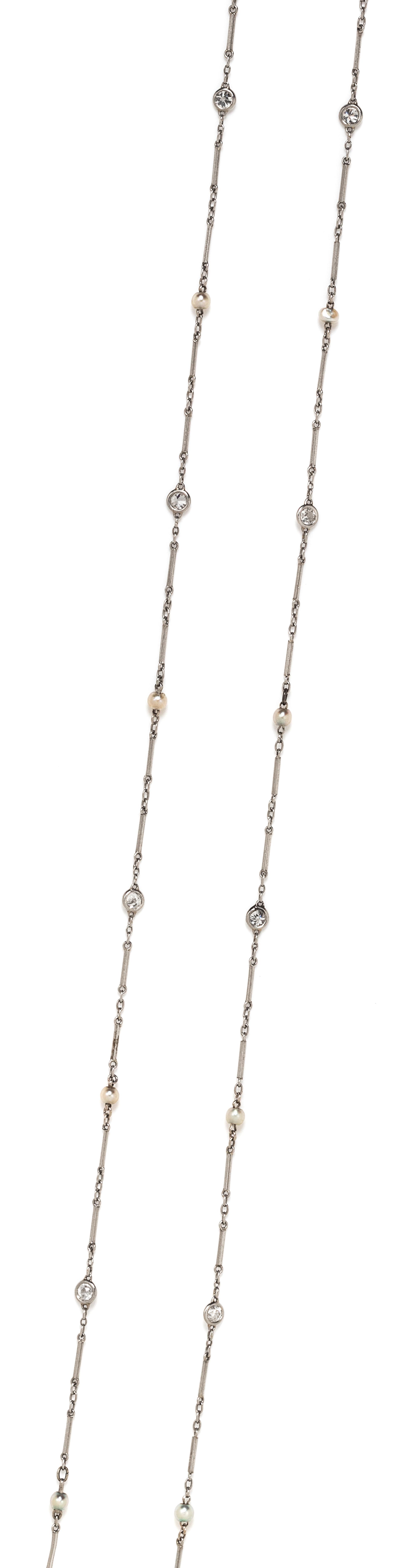 A Platinum, Diamond and Seed Pearl Necklace, 4.70 dwts.