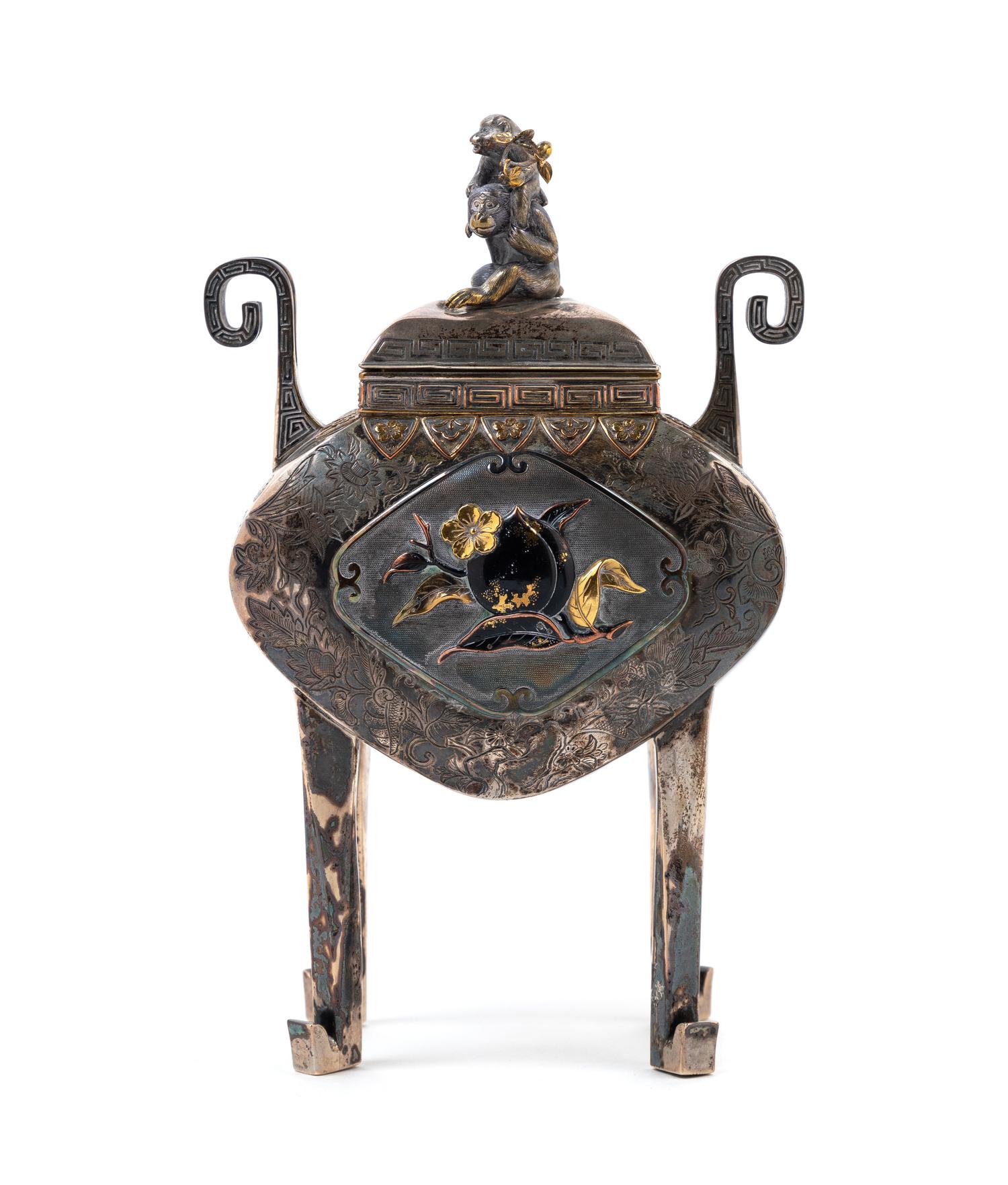 A Japanese Mixed-Metal Covered Incense Burner, Koro