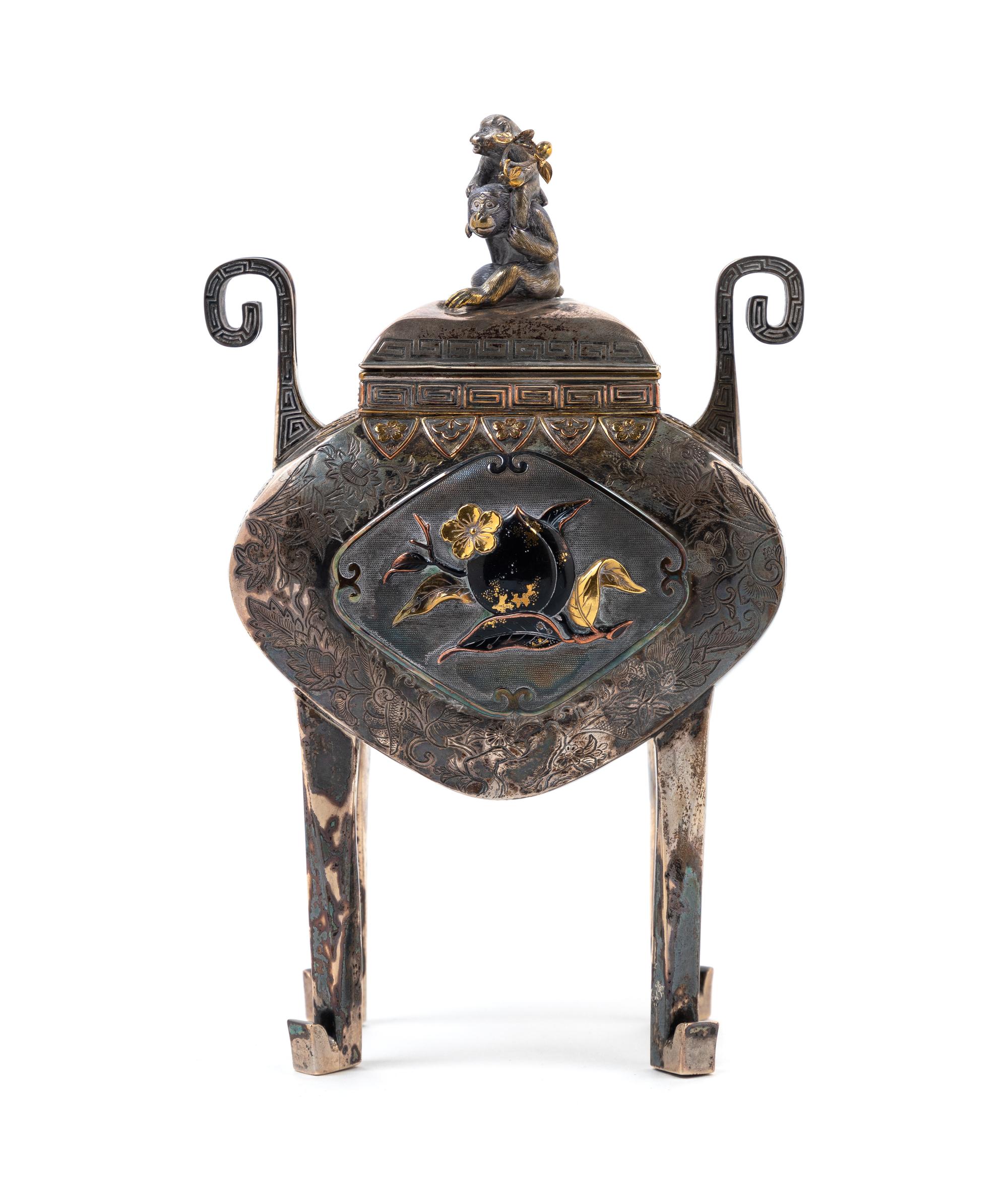 A Japanese Mixed-Metal Covered Incense Burner, Koro