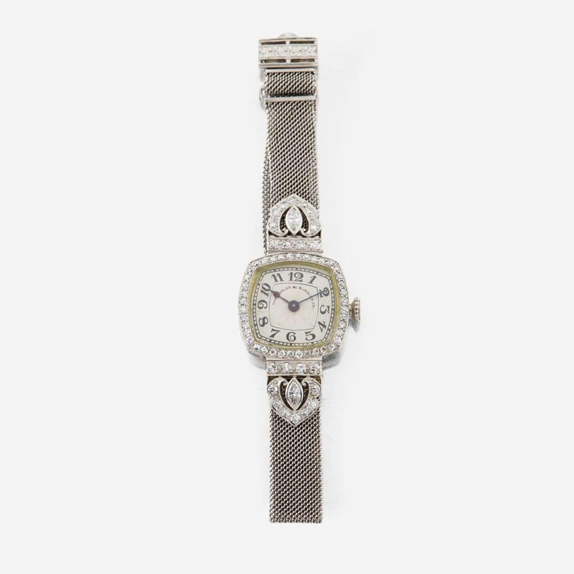 An Art Deco lady's platinum and diamond dress watch, The Bowler & Burdick Co.