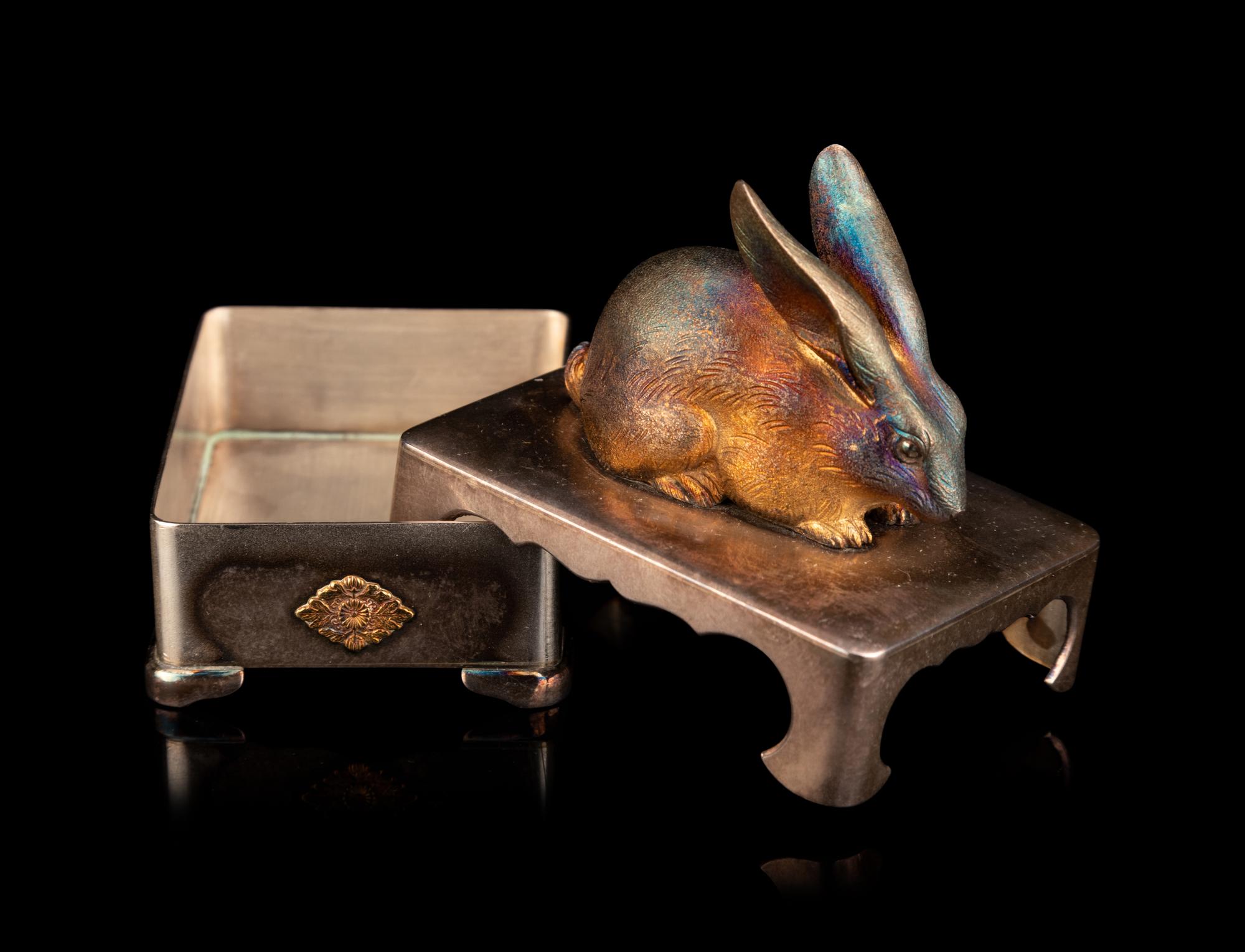 A Fine Japanese Silver Rabbit-Form Bonbonnière