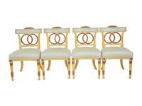 Eight Neoclassical Style Painted and Parcel Gilt Dining Chairs