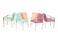 Eight Lucite and Upholstery Open Armchairs