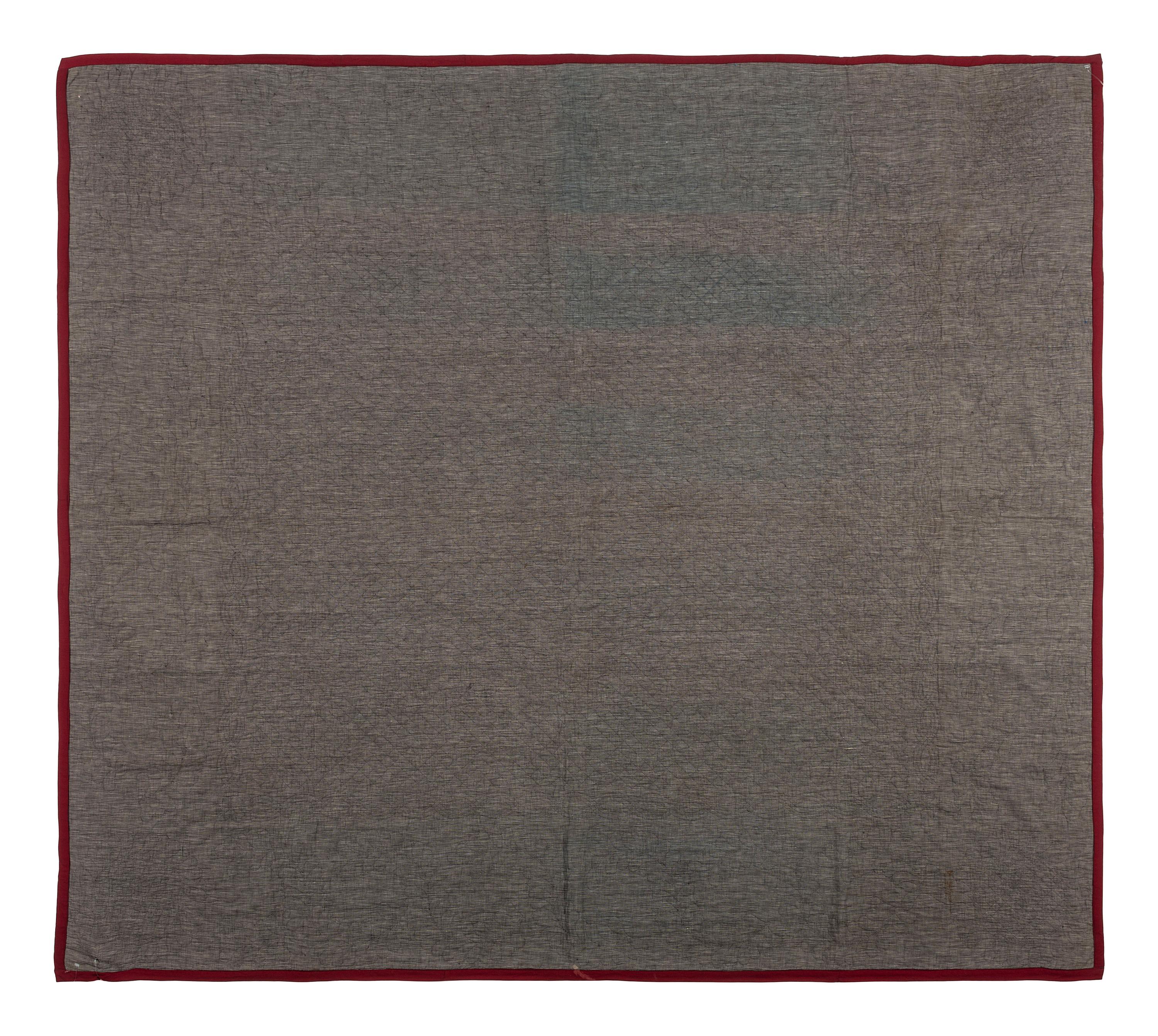 An Amish Gray and Maroon Bars Pattern Wool and Flannel Quilt