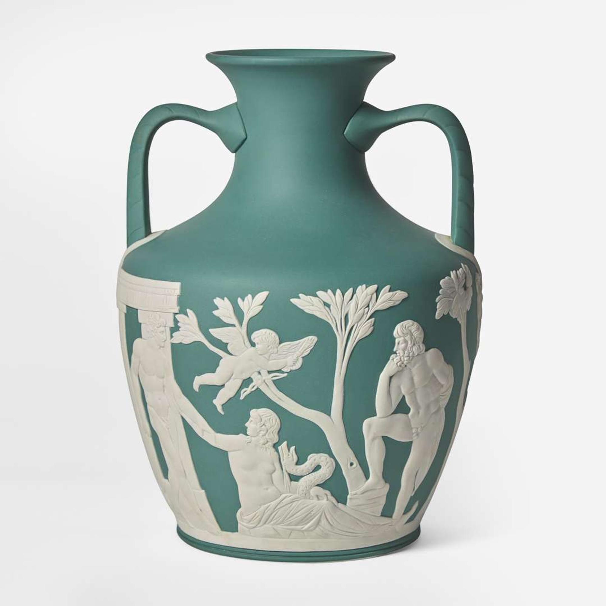 A Wedgwood Solid Teal Jasperware Portland Vase UK, 1980s
