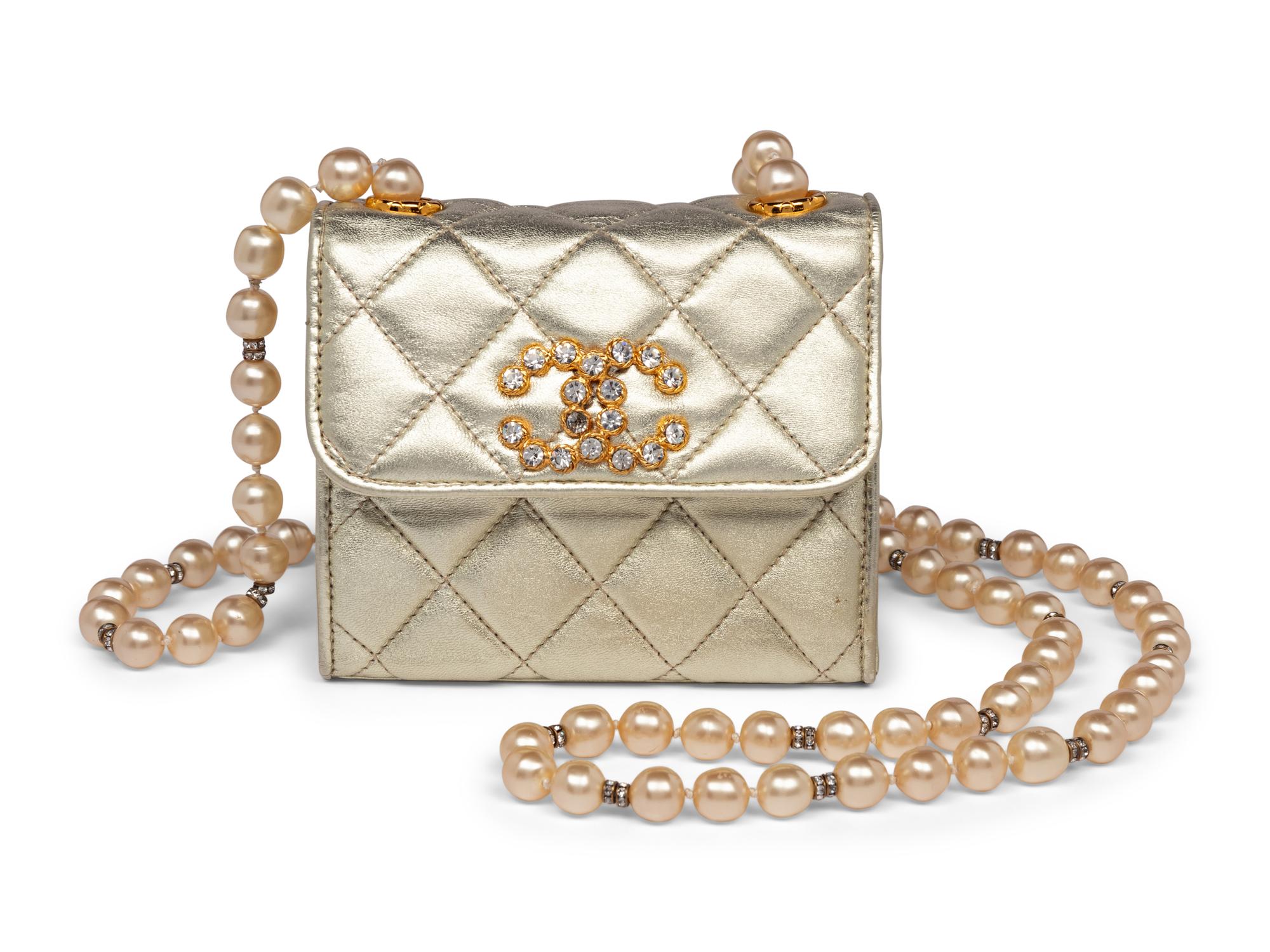 Chanel Mini Bag in Quilted Lambskin with Faux Pearl Strap