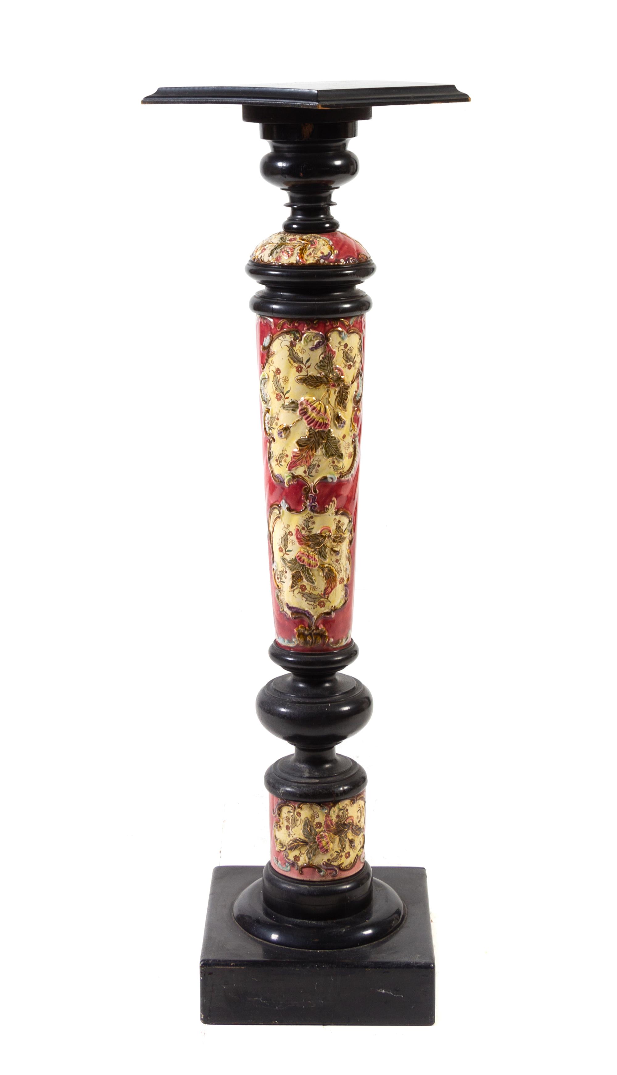 A Continental Ebonized Wood and Ceramic Inset Pedestal Height 44 1/2 inches. — LATE 19TH/EARLY 20TH CENTURY