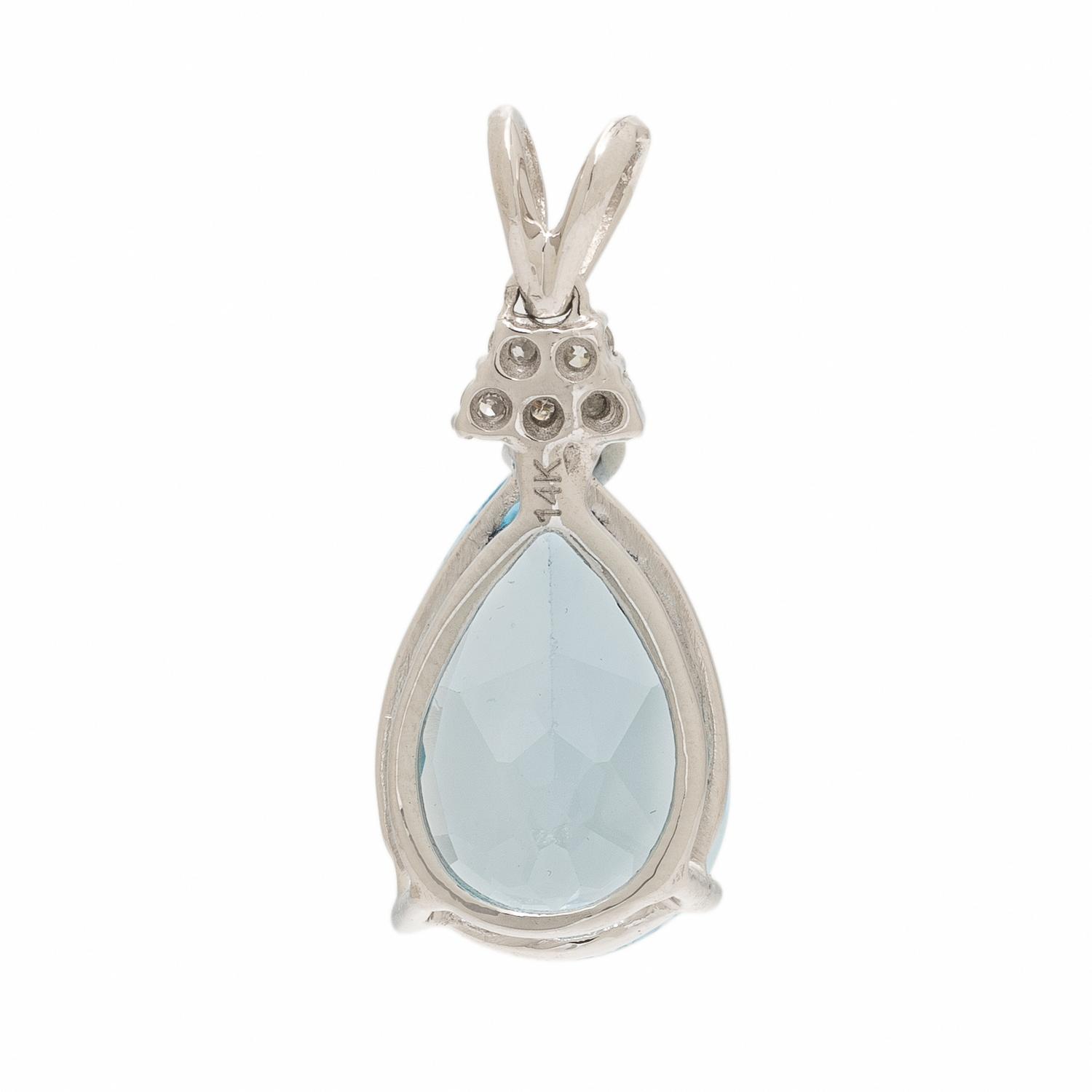 Blue Topaz, Diamond, and White Gold Pendant