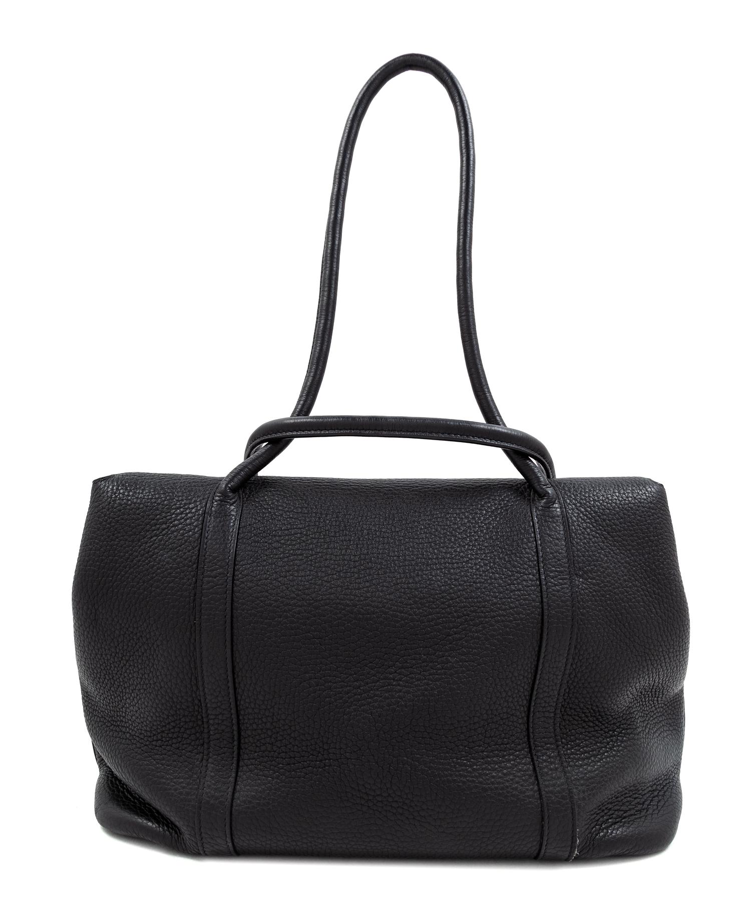 An Hermès Black Togo Martin Margiela Design Initiale Bag, 9.5" H x 12.5" W x 6" D; Handle drop: 10".