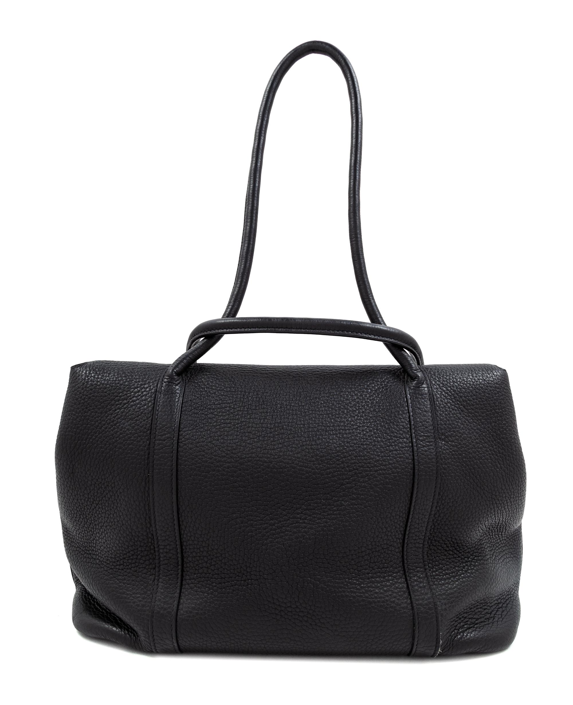 An Hermès Black Togo Martin Margiela Design Initiale Bag, 9.5" H x 12.5" W x 6" D; Handle drop: 10".