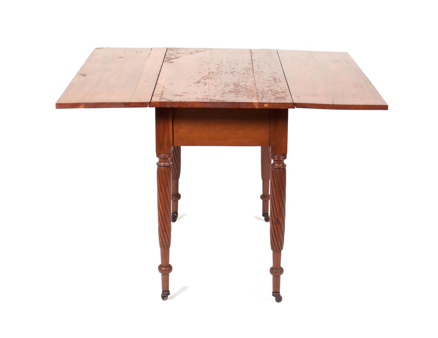 An American Drop-Leaf Table Height 29 1/4 x width 42 x depth 42 inches.
