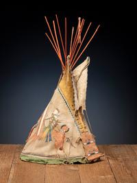 Sioux Painted Model Tipi, with Ledger Art