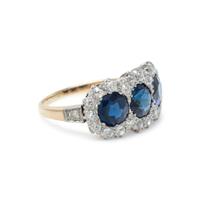 ANTIQUE, SYNTHETIC SAPPHIRE AND DIAMOND RING