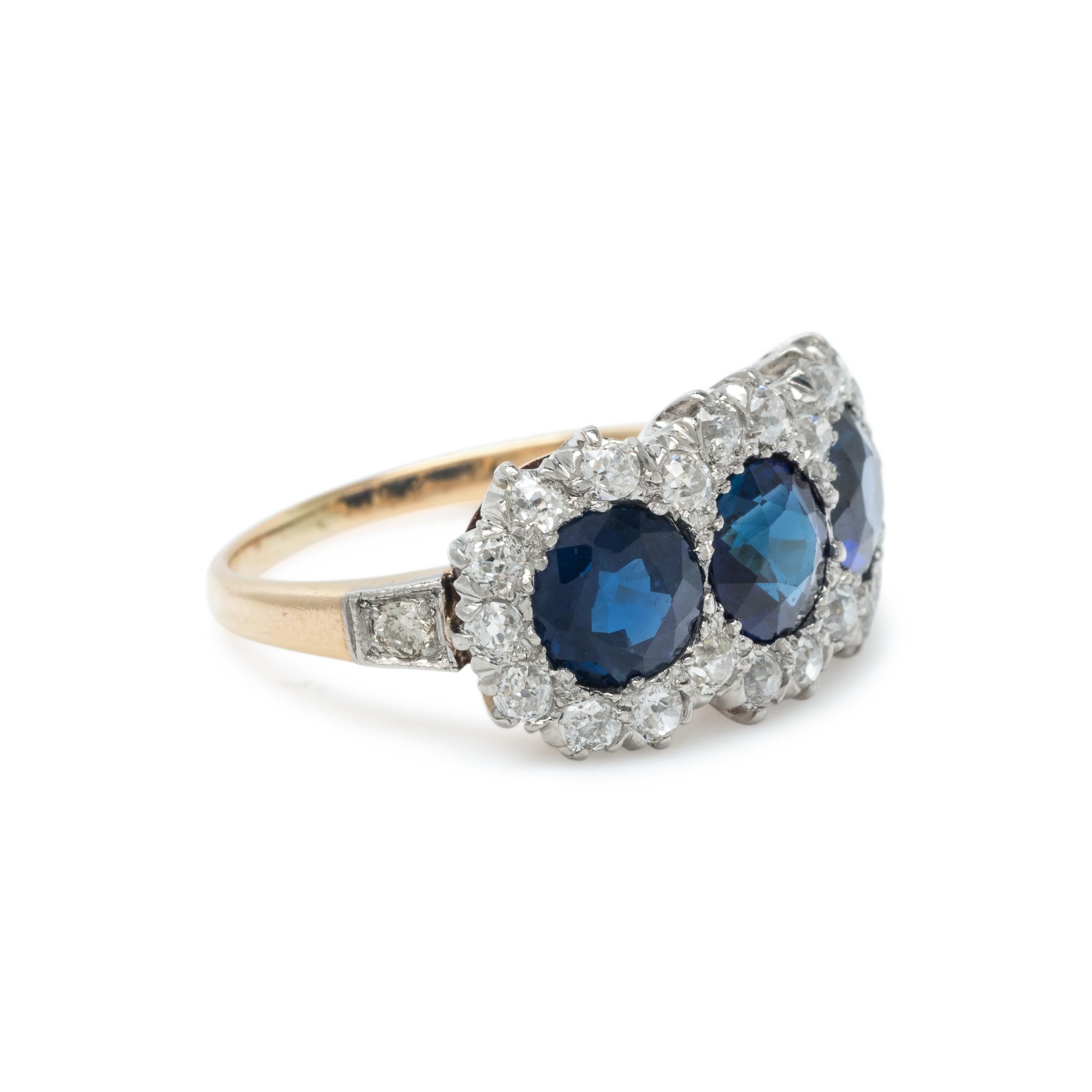 ANTIQUE, SYNTHETIC SAPPHIRE AND DIAMOND RING