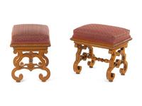 A Pair of Russian Empire Carved Maple Tabourets