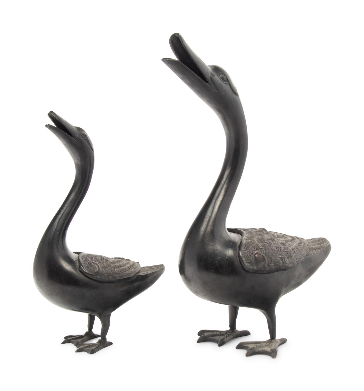 Two Bronze Duck Figures