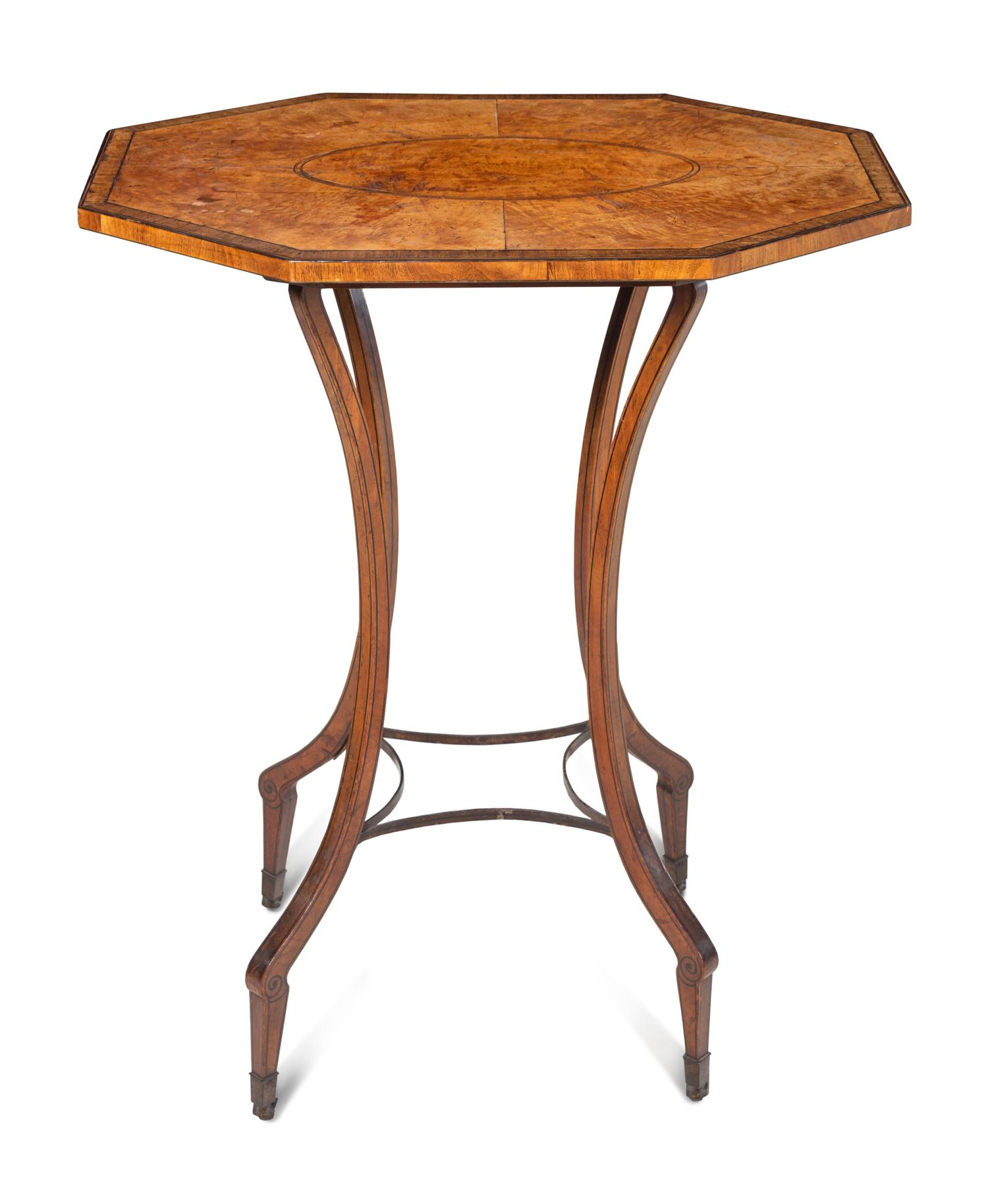 A Regency Inlaid and Brass Mounted Satinwood and Rosewood Octagonal Top Occasional Table