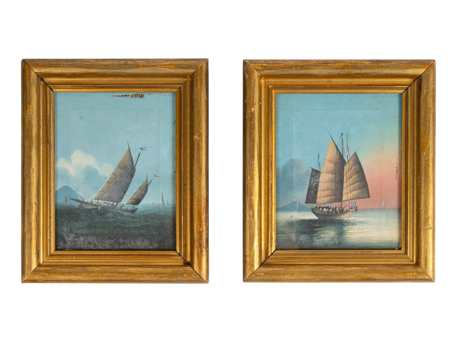 Two Watercolor and Gouache Paintings of Chinese Junks