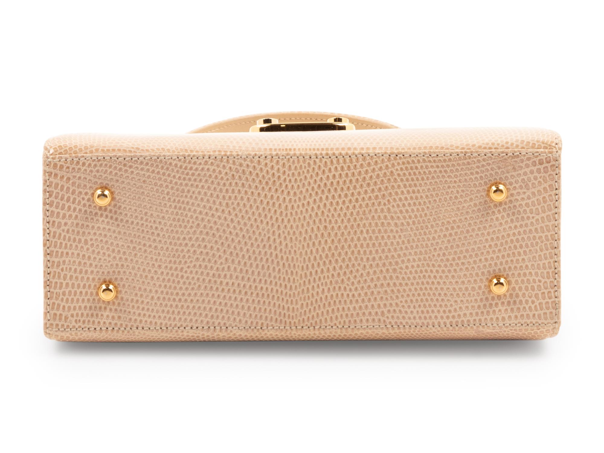 Gucci Taupe Pink Lizard Front Lock Handbag