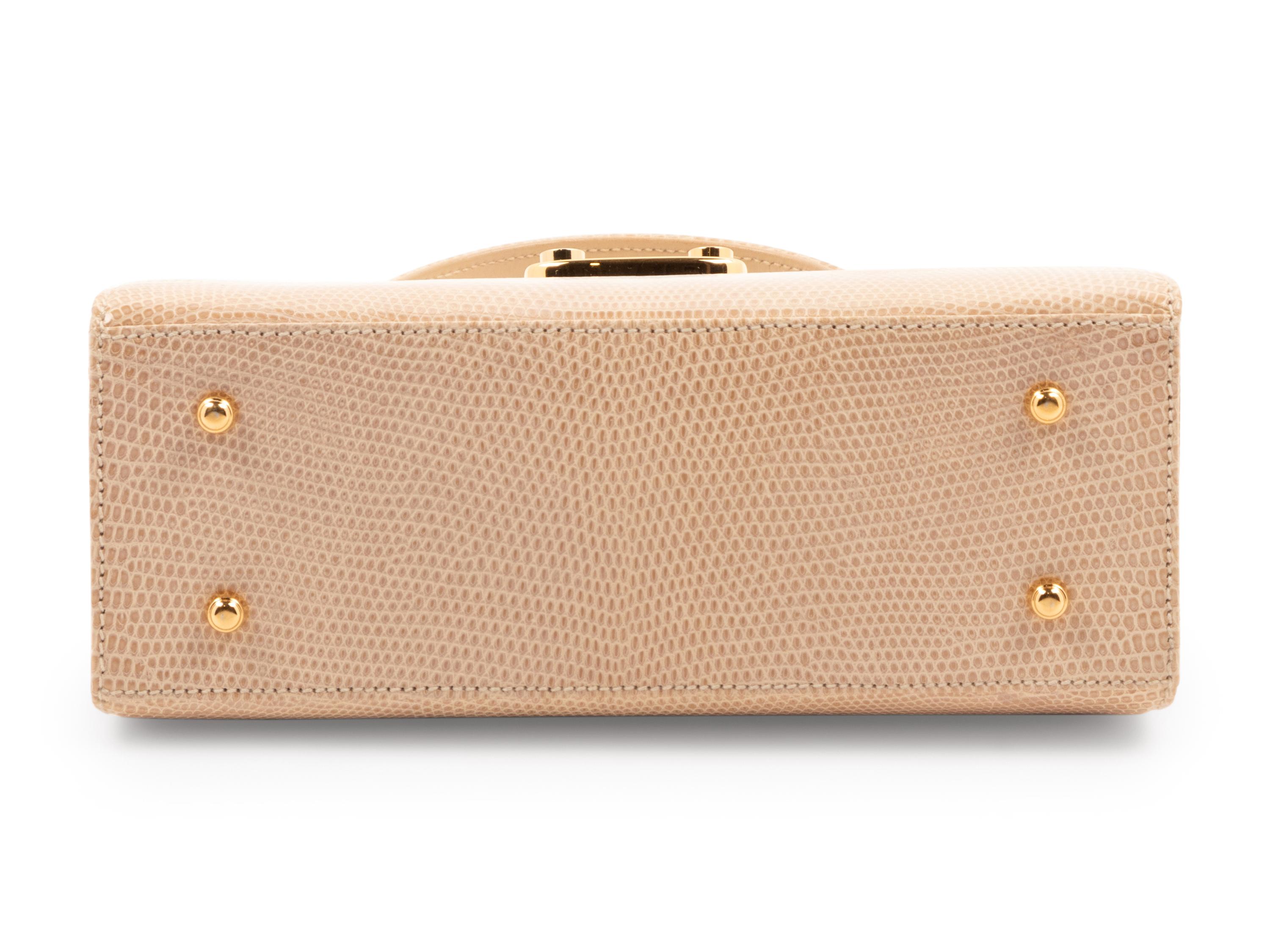 Gucci Taupe Pink Lizard Front Lock Handbag