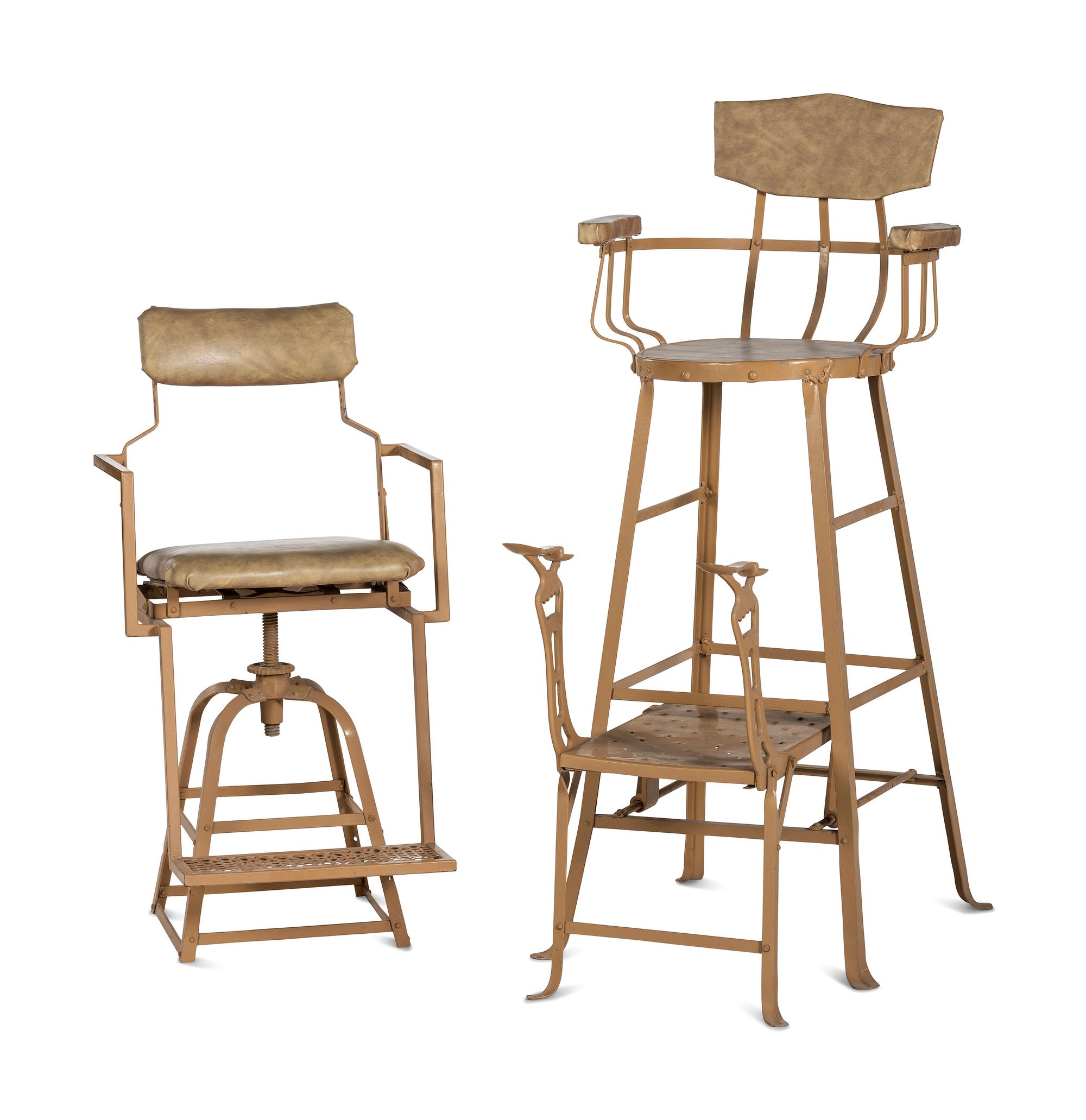 A Pair of Painted Metal Shoe Shine Stands