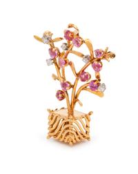 HERMÈS, PINK SAPPHIRE AND DIAMOND FLORAL BROOCH